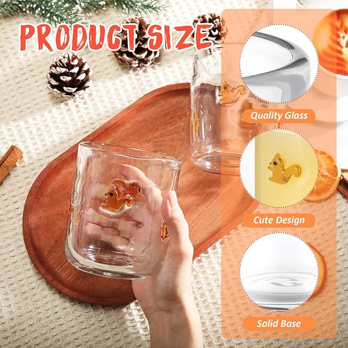 Icon Juice Glasses, 14oz Stemless Wine Drinking Juice Glass Cup for Valentine Party Supplies Gift(2 Pcs,Squirrel)