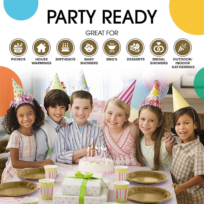 Gold Plastic Plates For Party 10" Gold Disposable Plates Heavy Duty 100 Pcs Plastic Dinnerware Sets Heavy Duty 350 GSM Disposable Dinnerware Set