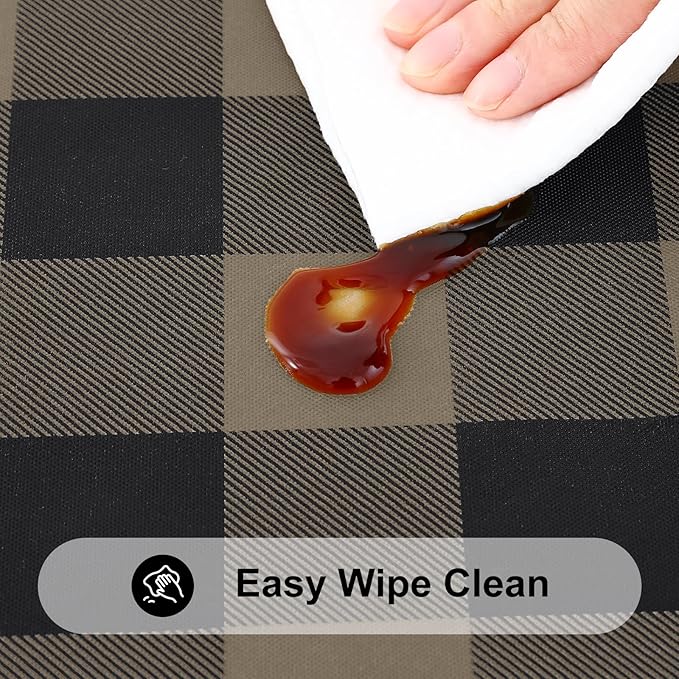 Smiry Rectangle Picnic Table Cloth, Elastic Waterproof Fitted Vinyl Tablecloths, Flannel Backed Buffalo Plaid Table Covers for Dining, Camping, Outdoor (Black and Khaki, 30" x 48")