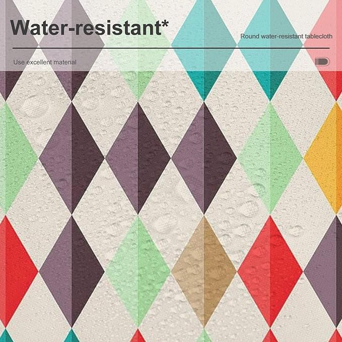 Abstract Geometric Round Tablecloth, Modern Mid Century Background Mid Century Colorful Print Pattern Tablecloth for Home Party Dining Room Kitchen Decor 70Inch(178cm)