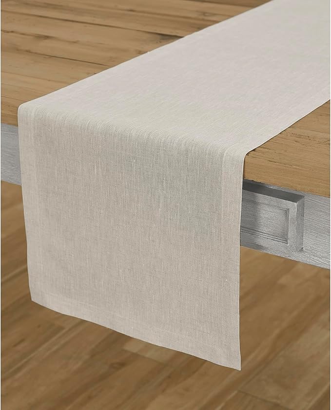 Solino Home Linen Table Runner 90 Inches Long - Athena, 100% Pure Linen Light Natural Table Runner 14 x 90 Inch for Dining, Spring, Easter