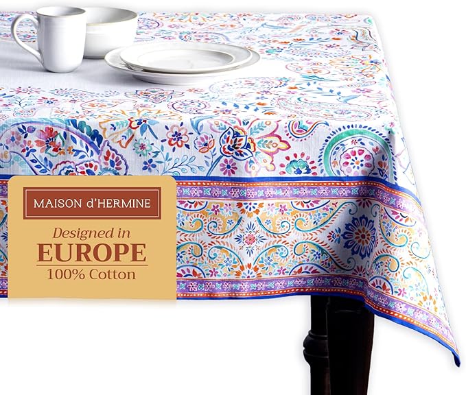 Maison d' Hermine Table Cloth Rectangle Table 100% Cotton 70 x 108 Inches Tablecloth Reusable Decorative for Dining Room Farmhouse Home Valentines Day Decorations Spring Summer - Indian Floral