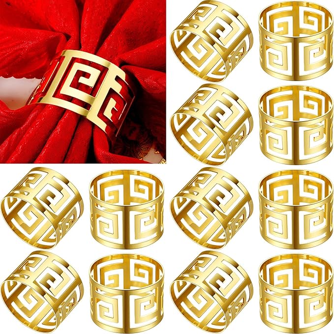 150 Pcs Gold Napkin Rings Hollow Out Napkin Rings Holder Set Metal Serviette Buckle Bulk for Dinner Table Decoration Christmas Holiday Wedding Party Birthday Banquet Gathering