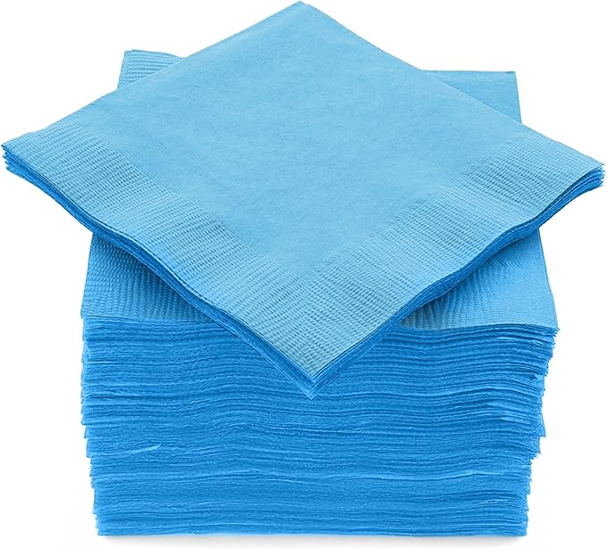 Big Party Pack 100 Count Caribbean Blue Beverage Napkins - Ideal for Wedding, Party, Birthday, Dinner, Lunch, Cocktails. (4” x 4”)