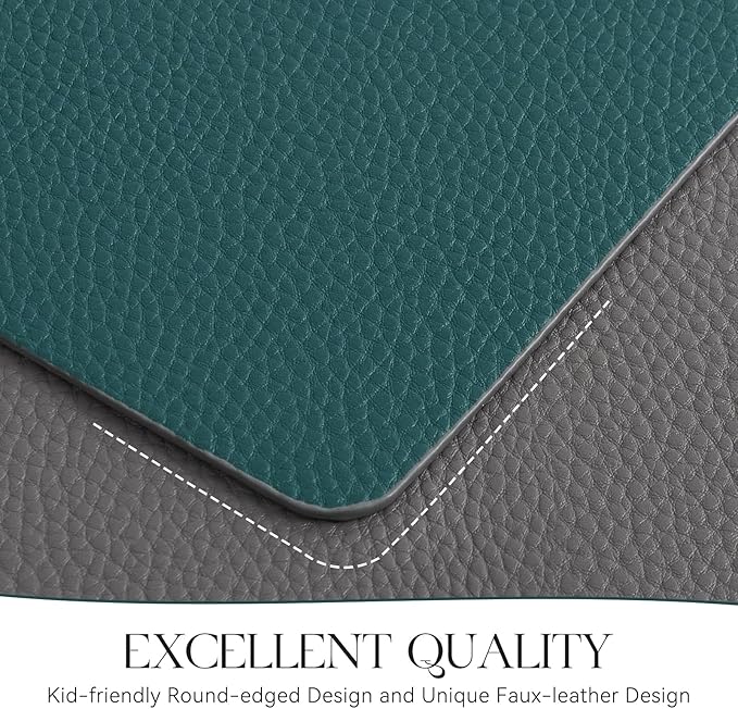 MOSAYT Vinyl Placemats Set of 8, Heat Resistant Place Mats 100% Waterproof Washable & Wipeable Faux Leather Reversible Table Mats for Kitchen Dining Party Indoor Outdoor, 12" x 17", Grey/Teal