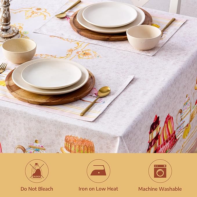 Maison d' Hermine Premium Table Cloth Square Table 100% Combed Cotton 70 x 70 Inches Tablecloth Reusable Decorative for Dining Room, Farmhouse, Home, Party, Festive & Wedding - Pastries