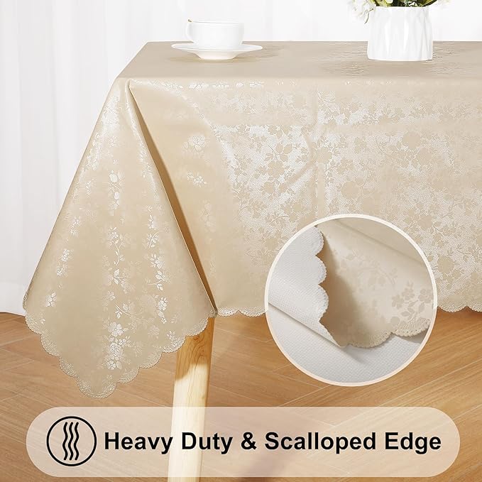 Smiry Rectangle Table Cloth, Waterproof Heavy Duty Vinyl Tablecloths, Wipeable Washable Table Cover for Kitchen and Dining Room (Beige, 70" X 108")
