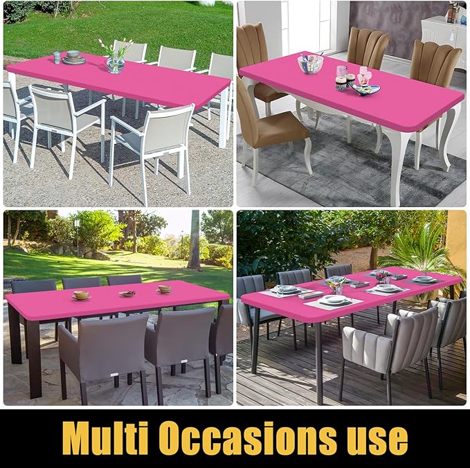 Smiry Rectangle Picnic Table Cloth, Waterproof Elastic Fitted Tablecloths for 4 Foot Tables, Washable Polyester Table Cover for Camping, Indoor and Outdoor (Rose Pink, 30"x48")