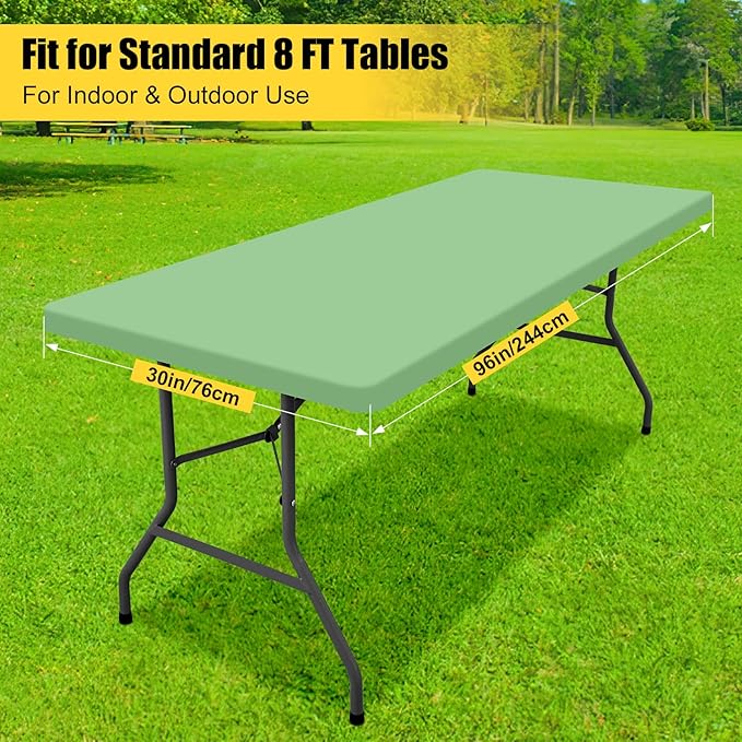 Smiry Rectangle Tablecloth, Elastic Fitted Flannel Backed Vinyl Tablecloths for 8ft Folding Tables, Waterproof Wipeable Table Covers for Indoor, Outdoor, Picnic and Camping (Sage Green, 30"x96")