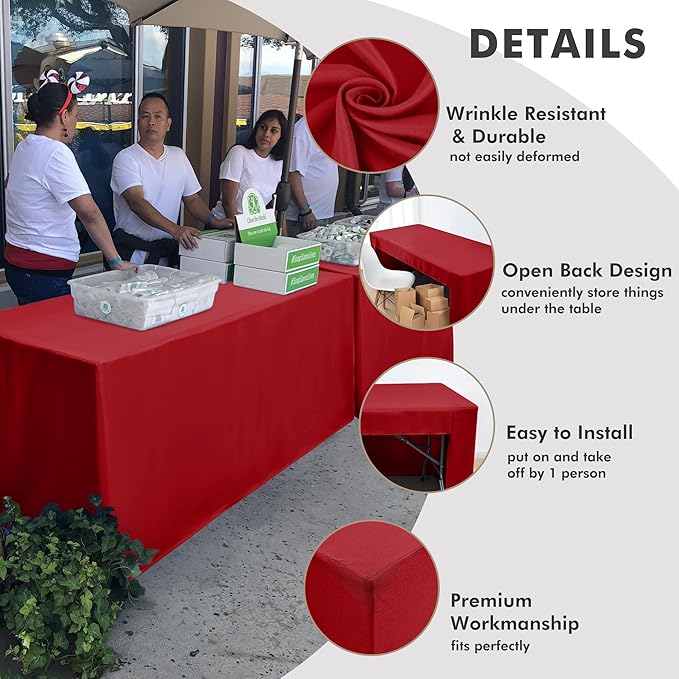 Nasitos 2 Pack Red Fitted Table Cloth for 4ft Tables Christmas Tablecloth Open Back Fabric Washable and Wrinkle Resistant Table Covers for Trade Show, Parties, Banquet, Buffet