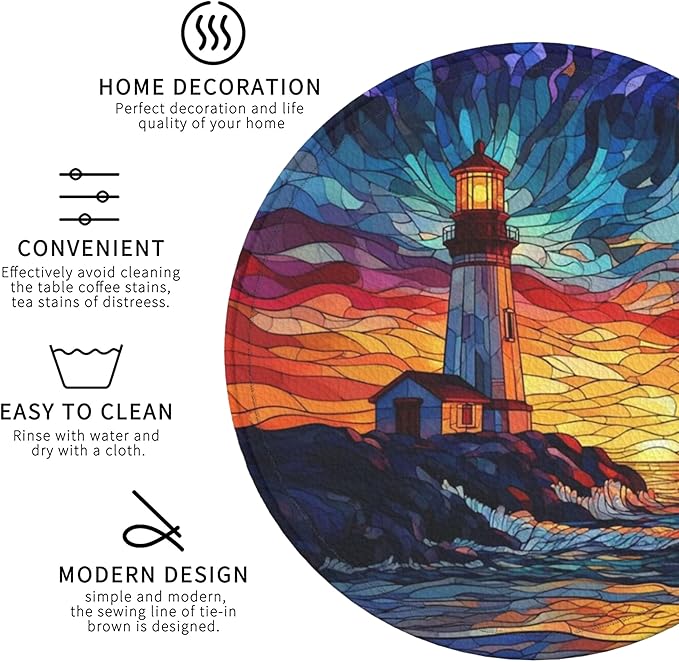 Lighthouse Coasters Leather Round Drink Coasters 6 Pcs Set with Holderor for Cup Drink Coffee Table Bar Home Decor