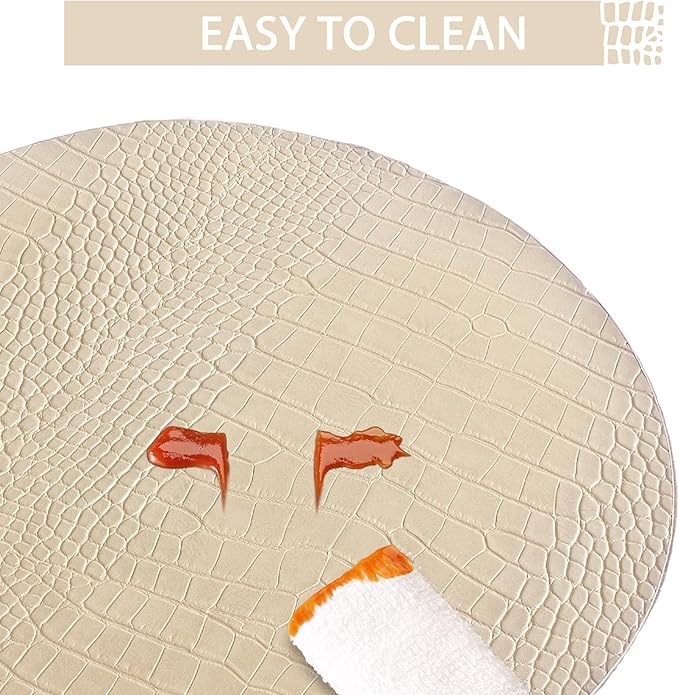 Jovono Round Leather Placemats for Round Tables Set of 8, Beige Place Mats and Coasters, Wipeable Waterproof Heat Resistant Table Mats Easy to Care for Indoor Decor 14 inch Diameter