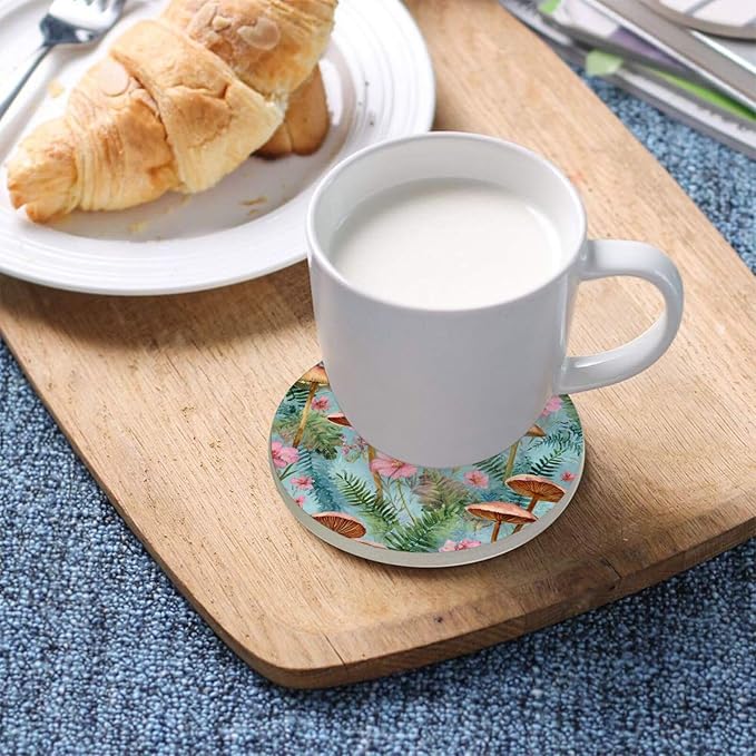Coasters for Drinks Coaster Drink Set Decorative Coffee Table Desk Cup Mat Spring Cute Cork Bar Backing Round Home Decor Mushroom Leaves Pink Green31