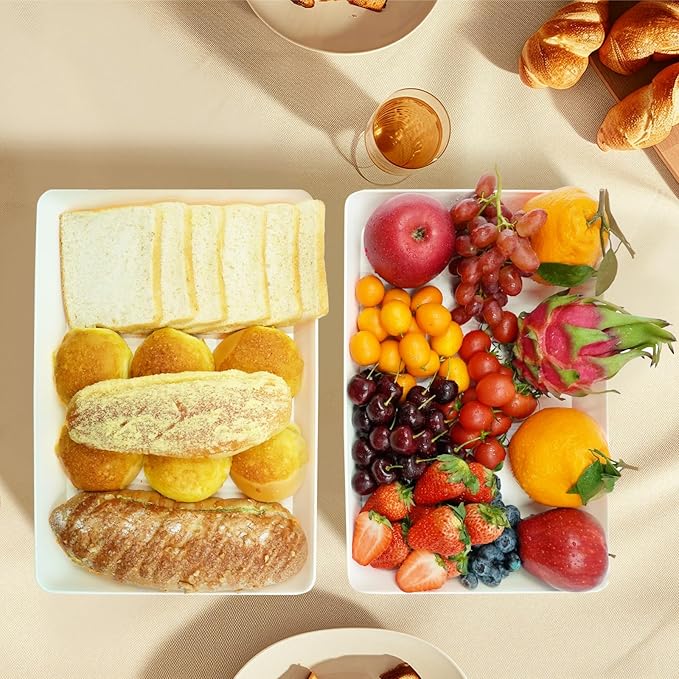 Serving Tray Platter, 6 Pcs Food Tray for Veggie Fruit Snack Dessert Cookie Cheese, Food Trays for Party Supplies Display, Plastic Platters for Serving Food, Large White Trays, BPA Free