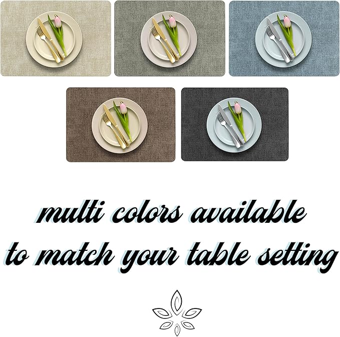 More Décor Faux Leather Placemats Set of 6 for Dining Table – Waterproof, Wipeable, Washable, Stain & Heat Resistant, Non-Slip Table Mats – 12 X 17 Inch, Dark Grey