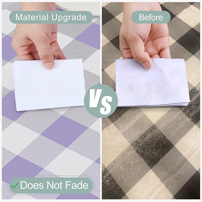 misaya Rectangle Waterproof Vinyl Table Cloth, Buffalo Flannel Backed Tablecloth, Wipeable Plastic Table Cover for Dinner, Kitchen, Outdoor (60" x 102", Lavender and White)