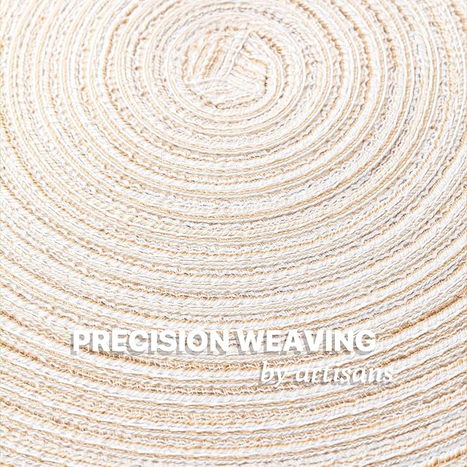 Round Placemats Set of 6 Woven Placemats Washable Braided Table Mats for Dining Table Heat Resistant Non-Slip Circle Place Mats(Cream)