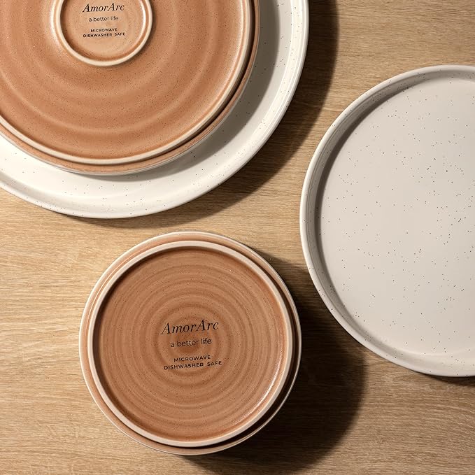 AmorArc Ceramic Dinnerware Set for 4 | Speckled Stoneware Plates and Bowls with unglazed terracotta | Scratch Resistant, Dishwasher & Microwave Safe Modern Dishes Sets- 12-Pcs