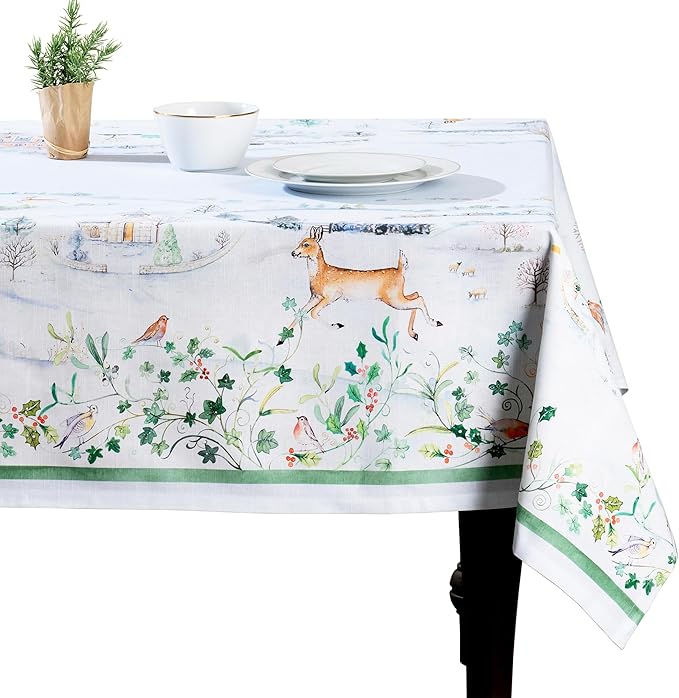 Maison d' Hermine Table Cloth Rectangle Table 100% Cotton 70 x 90 Inches Fall Tablecloth Reusable Everyday Use for Thanksgiving Christmas Decorations Dining Farmhouse Party (Snowy World)