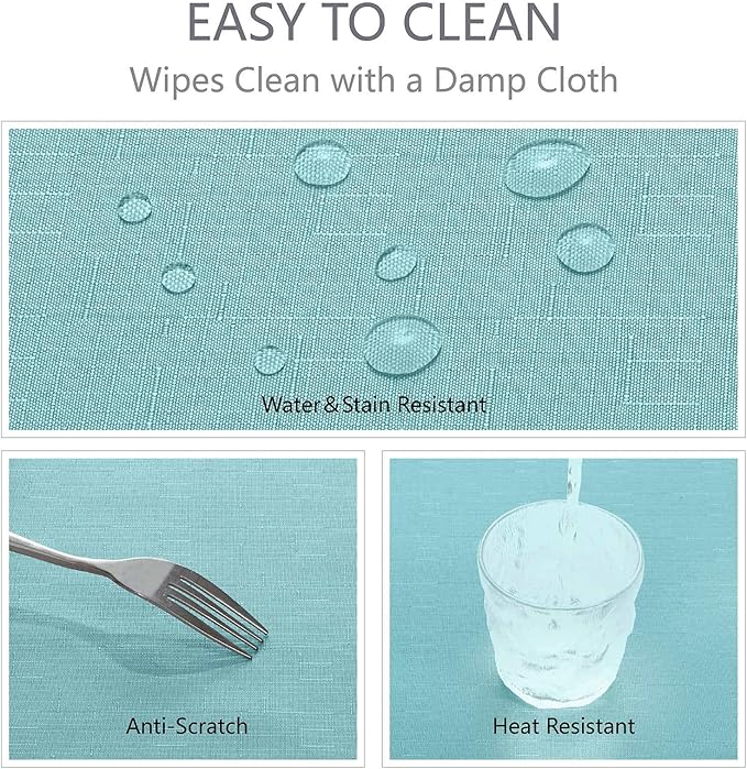 Rectangle Tablecloth Waterproof 52x70 inch Linen Textured Table Cloth Stain and Wrinkle Resistant Washable, Decorative Fabric Table Cover for Dining, Party and Camping, Aqua