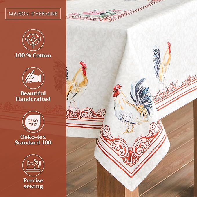 Maison d' Hermine Table Cloth Rectangle Table 100% Cotton 70 x 120 Inches Tablecloth Reusable Decorative for Dining Room Farmhouse Home Valentines Day Decorations Spring Summer - Campagne
