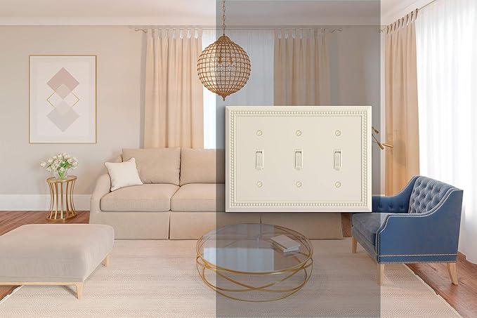 Henne Bery Sunken Pearls Heavy Duty Decorative Wall Plate Switch Plate Outlet Cover, Durable Solid Zinc Alloy (Triple Toggle, Light Almond)