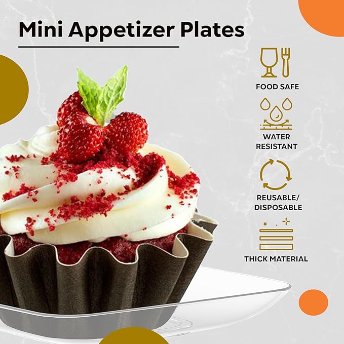Exquisite Tiny Mini Dessert Plates - 120 Pack 2.4 In. x 2.4 In. Clear Disposable Appetizer Plates - Small Plastic BPA Free for Weddings