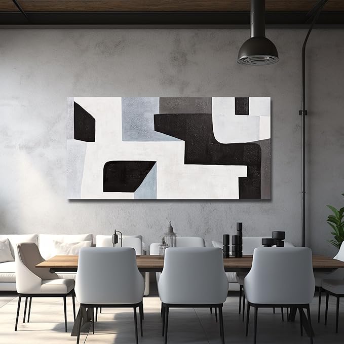 Abstract Wall Art Modern Minimalist Art Wall Decor Black Grey and Blue Irregular Shape Home Decor Canvas Art Wall Decor Abstract Wall Art Framed Artwork for Living Room Bedroom Office 24"x48"