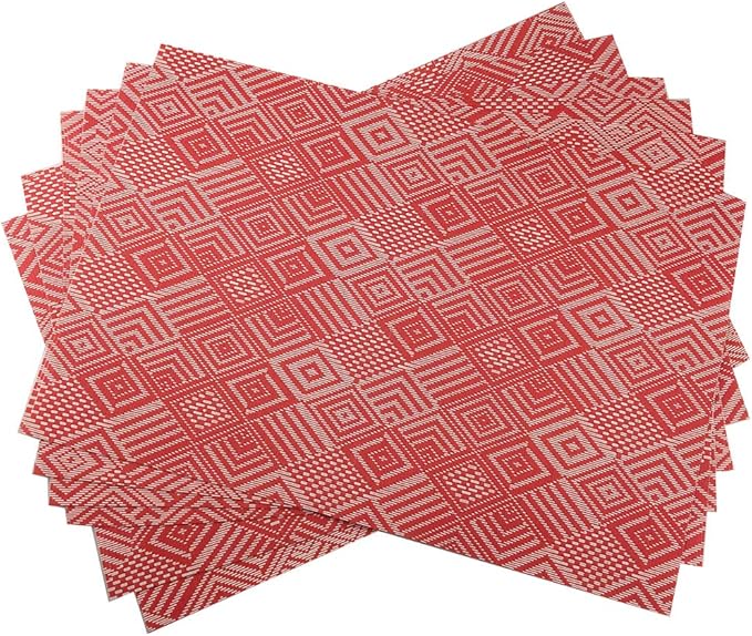 Gugrida Luxury Placemats Set of 6, Heat-Resistant, Stain Resistant PVC Table Mats (Red Argyle)