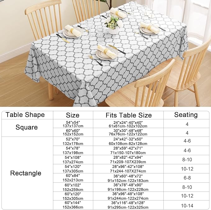 Smiry Rectangle Table Cloth, Waterproof Vinyl Tablecloth with Flannel Backing for Rectangle Tables, Wipeable Spillproof Plastic Tablecloths for Dining, Camping, Indoor and Outdoor (60"x84", White)