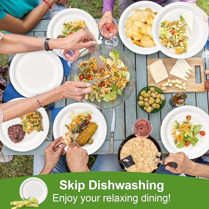 Disposable Paper Plates 10 Inch Bulk [125 Pack - White ] Heavy Duty Eco Friendly Compostable Dinner Plates, Biodegradable Sturdy Paper Plates Large, Microwave-Safe