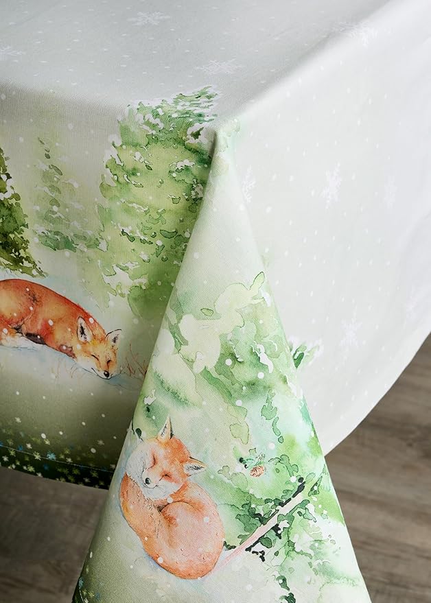 Maison d' Hermine Table Cloth Rectangle Table 100% Cotton 70 x 108 Inches Fall Tablecloth Reusable Everyday Use for Thanksgiving Christmas Decorations Dining Farmhouse Party (Winter Mornings)