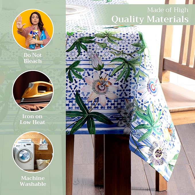 Maison d' Hermine Table Cloth Rectangle Table 100% Cotton 70 x 120 Inches Tablecloth Reusable Decorative for Dining Room Farmhouse Home Valentines Day Decorations Spring Summer - Passiflora