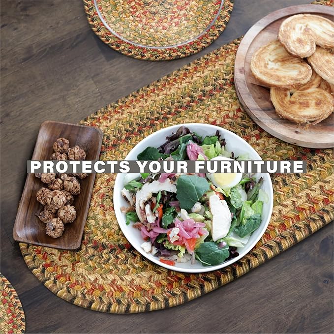Homespice Kingston Braided Oval Table Runner, Warm Country Decor, Multicolor 11x36 - Jute Dining Table Accessories - Rich Colors, Easy to Clean, Durable and Protects Furniture