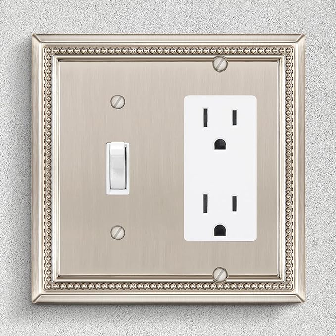 Henne Bery Sunken Pearls Heavy Duty Decorative Wall Plate Switch Plate Outlet Cover (Toggle/Decorator, Satin Nickel)