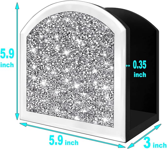 Wocred Mirror Napkin Holder,Crystal Crushed Diamond Vertical Holder,Cute Glass Mirror Napkin Holder for Counter or Table.(5.9”X5.9”X3”)