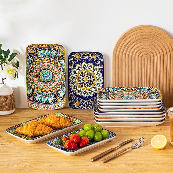 vancasso Simi 6-Piece Ceramic Salad Plates Set - 8.5 Inch, Rectangular Dessert Plates for Sushi, Appetizer, Cake - Microwave & Oven Safe, Porcelain Plates for Kitchen Decor