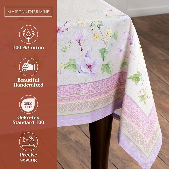 Maison d' Hermine Table Cloth Rectangle Table 100% Cotton 70 x 90 Inches Tablecloth Reusable Decorative for Dining Room Farmhouse Home Valentines Day Decorations Spring Summer - Magnolia Mornings