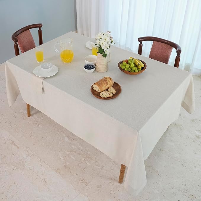 D'Moksha Homes Linen Tablecloth for Rectangle Tables 60 x 132 Inch - 100% Pure Linen Light Natural Table Cloth - Machine Washable Cloth Tablecloth for Valentines, Spring, Easter