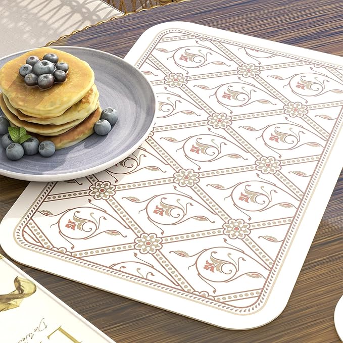 ISAENNE French Vintage PVC Placemats Set of 6,Red Rectangular Placemat, Waterproof and Heat-Resistant, Decoration for Kitchen, Dining, Party, Holiday, New Year, 12"*17"