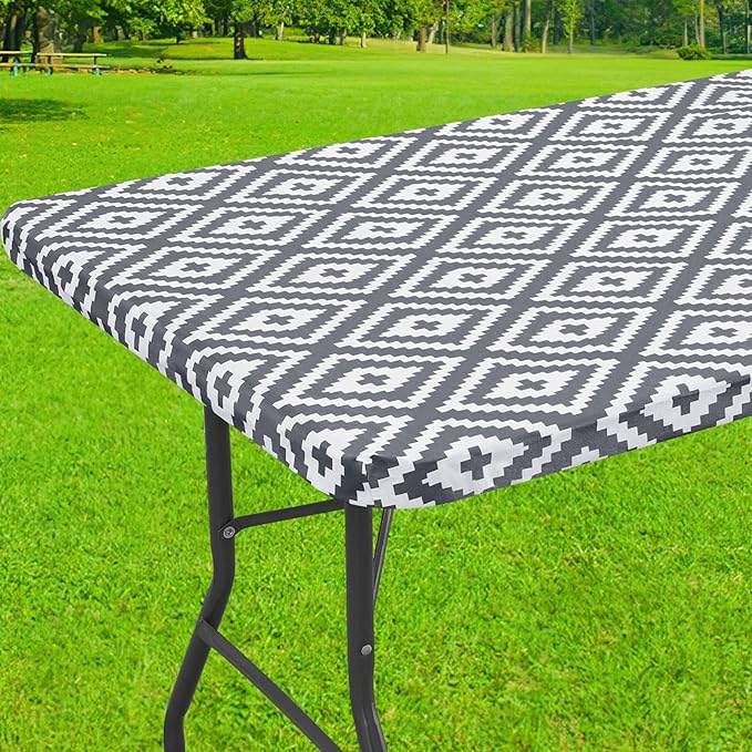 Smiry Rectangle Table Cloth Cover, Waterproof Elastic Fitted Picnic Tablecloth for 5 Foot Tables, Wipeable Flannel Backed Vinyl Tablecloths for Camping, Dining, Outdoor (Grey, 30" x 60")