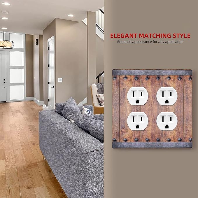 Light Switch Cover Rustic Farmhouse Barn Door Vintage Wood 2 Gang Decorative SwitchPlates Double Duplex Wall Plates Switch Plates and Outlet Covers for Bathroom Cabin Decor