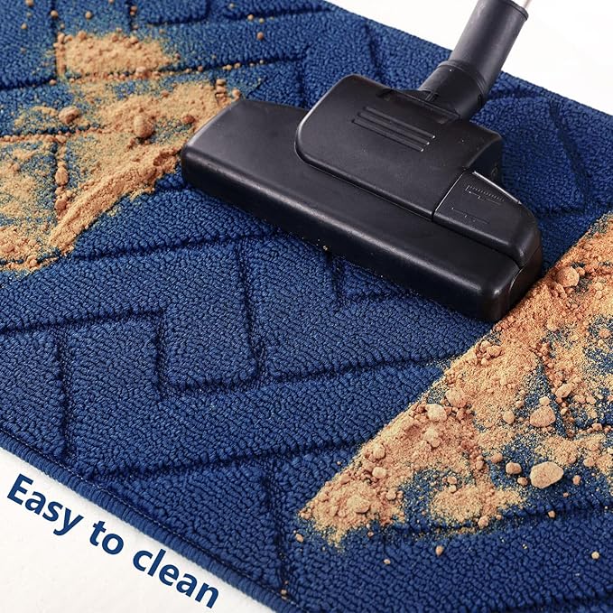 hicorfe Kitchen Rugs and Mats Sets,Non-Slip 2 Pieces Absorbent 100% Polypropylene Rug,Comfort Kitchen Runner Mat,Washable for Kitchen,Sink,Laundry(20" x 48" Plus 20" x 59",Navy Blue)