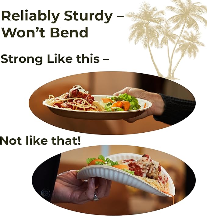 Indie Palm Disposable Palm Leaf Plates – 50 Pack 8 Inch Round – Heavy Duty, 100% Compostable & Biodegradable – Eco-Friendly Alternative to Plastic & Bamboo – Perfect for Parties & Events