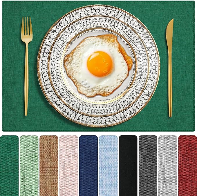 Cloth Placemats Set of 4, Cotton Linen Blend Machine Washable Double Layered Durable Place Mats Heat Resistant Placemats Wrinkle Free Thick Fabric Dining Table Mats (Green, 4)