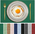 Cloth Placemats Set of 6, Cotton Linen Blend Machine Washable Double Layered Place Mats, Heat Resistant Placemats Wrinkle Free Thick Fabric Dining Table Mats for Indoors & Outdoors (Green, 6)