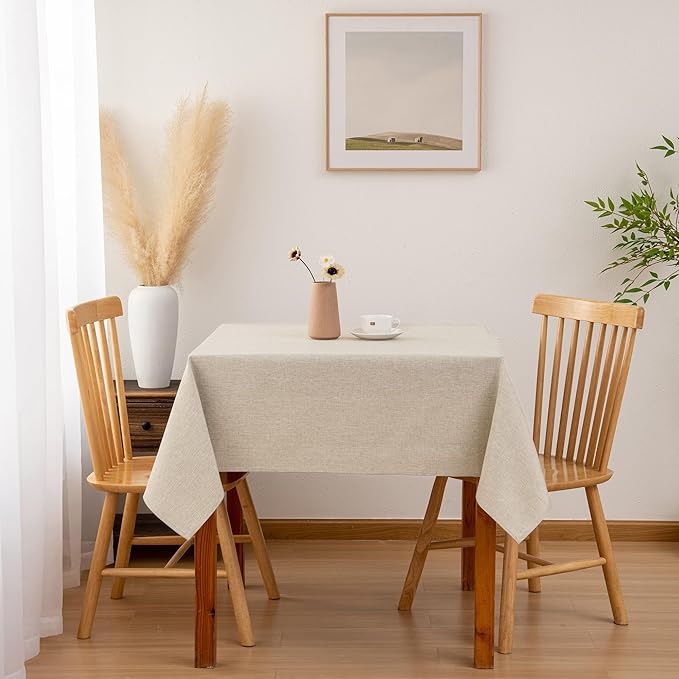 Hiasan 2 Pack Faux Linen Square Tablecloth - Wrinkle and Stain Resistant Washable Table Cloth for Kitchen Dining Room Holiday Table Cover for Party Dinner, Beige, 60 x 60 Inch