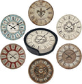 Clock Coasters for Drinks with Holder Round Leather Coasters Set of 6 Cups Mugs Mat Pad for Home Kitchen Bar