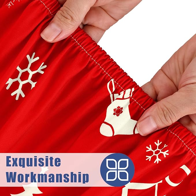 Round Spandex Christmas Tablecloth, Elastic Fitted Waterproof Tablecloths for 36"-44" Tables, Stretch Washable Picnic Table Cover for Christmas Dinner, Box Snowflake