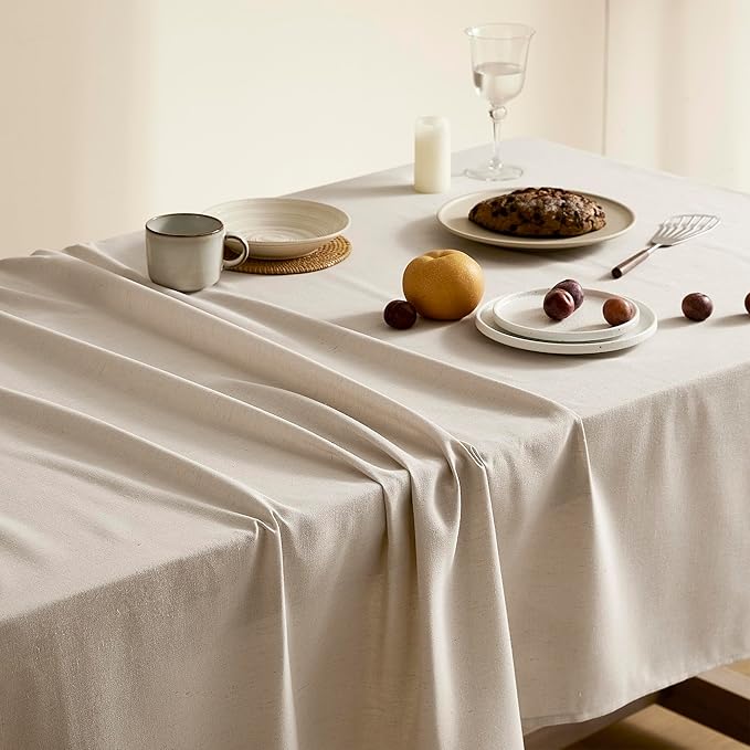 Beige Linen Table Cloths for 4 Ft Rectangle Tables Farmhouse Modern Neutral Fabric Tablecloth Kitchen Dining Room Decoration Table Cover for 4 Foot Tables Holiday Party Dinner 60x70 Inch